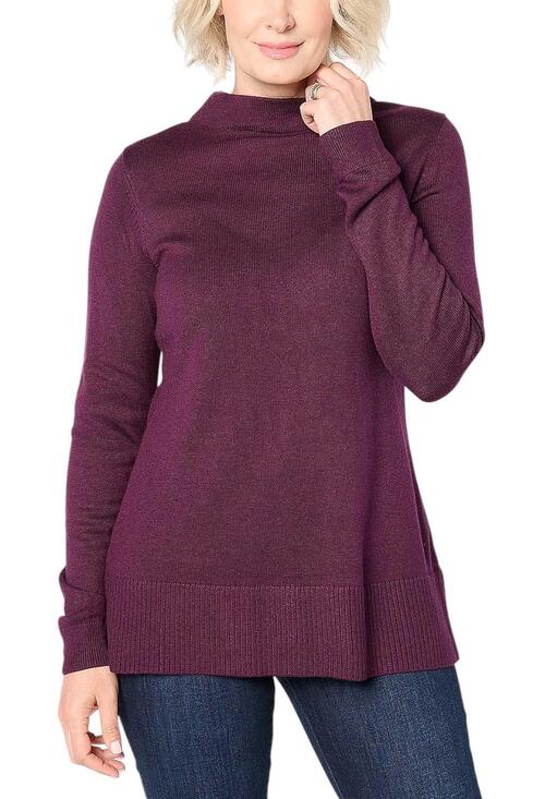 Joan Rivers Tops - Joan Rivers Women's Builders Funnel Neck Long Slv Sweater Merlot - Regular